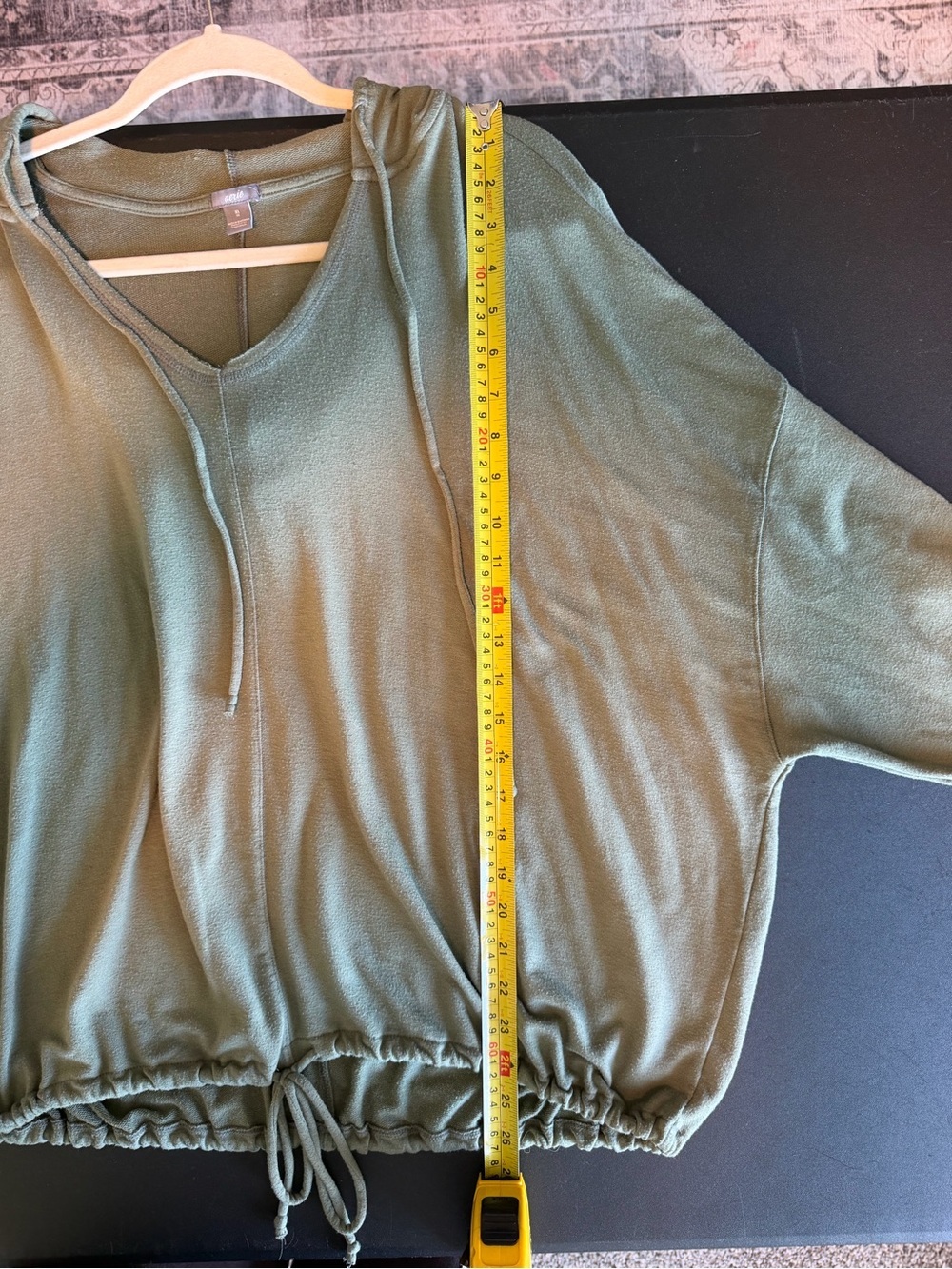 Aerie Olive Green SOFT Drawstring Tie-Bottom Long Sleeve Hoodie - Picture 5 of 6